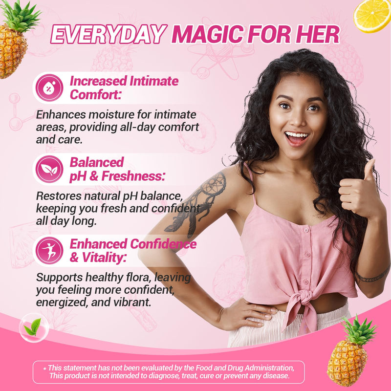 BURMINY Her Juicy Feminine Probiotics Gummies, Premium Feminine Balance Probiotics with Slippery Elm for Women's pH Balance and Freshness – Support Daily Wellness & Comfort 60 Pineapple Gummies