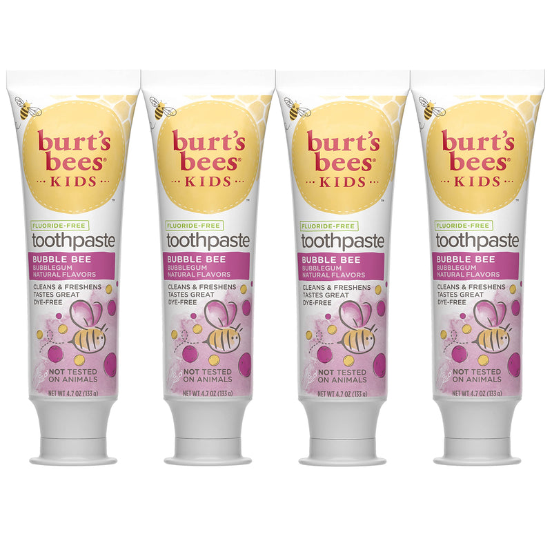 Burt's Bees Kids Toothpaste Bubble Bee Fluoride Free 4.7 oz Pack of 4 - Natural Flavor