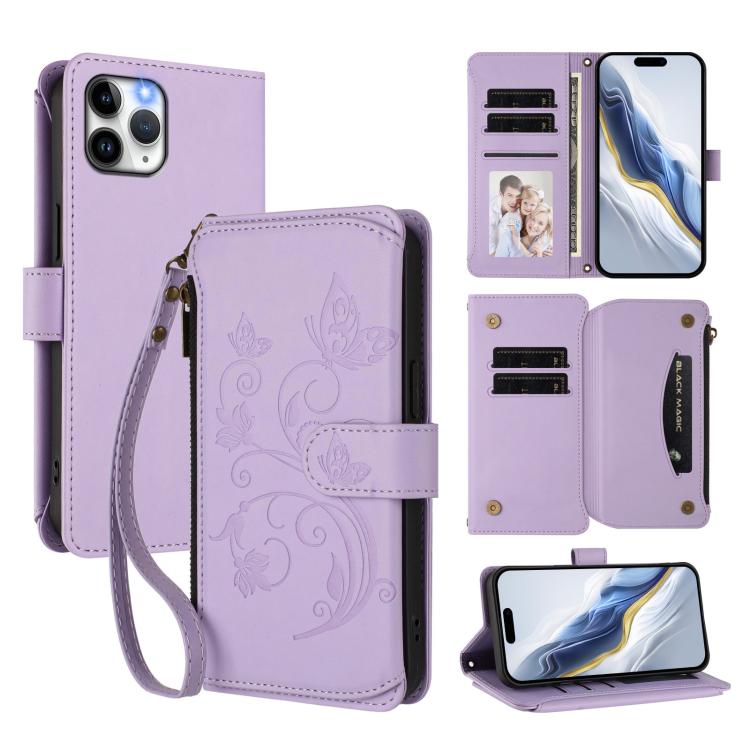 Butterfly Love Flower Multi-card Zipper Wallet Leather Phone Case, For iPhone 11 Pro Max, For iPhone 11, For iPhone 11 Pro - InStock