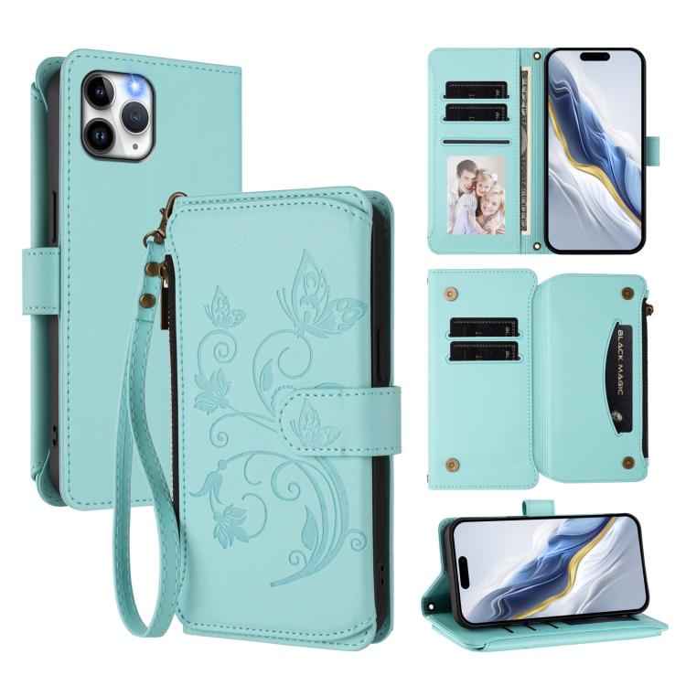 Butterfly Love Flower Multi-card Zipper Wallet Leather Phone Case, For iPhone 11 Pro Max, For iPhone 11, For iPhone 11 Pro - InStock
