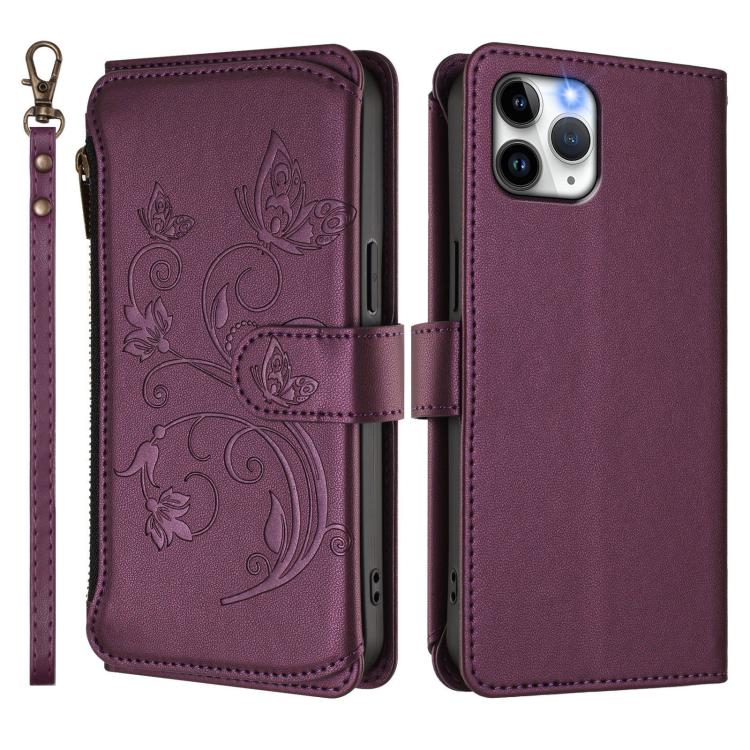 Butterfly Love Flower Multi-card Zipper Wallet Leather Phone Case, For iPhone 11 Pro Max, For iPhone 11, For iPhone 11 Pro - InStock