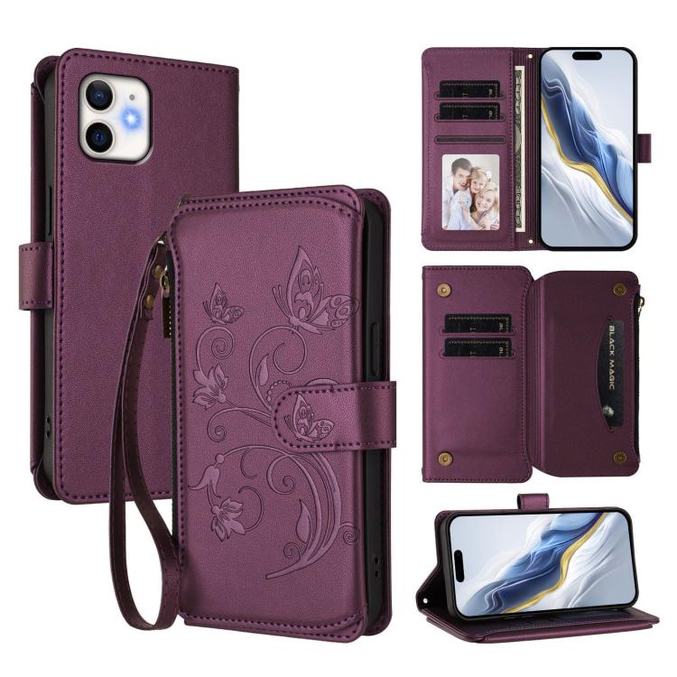 Butterfly Love Flower Multi-card Zipper Wallet Leather Phone Case, For iPhone 11 Pro Max, For iPhone 11, For iPhone 11 Pro - InStock