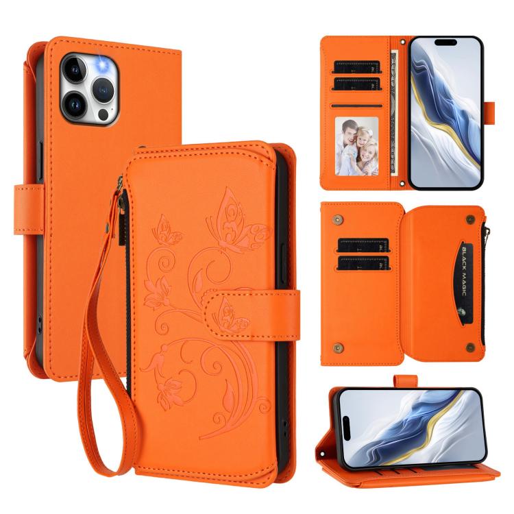 Butterfly Love Flower Multi-card Zipper Wallet Leather Phone Case, For iPhone 12 / 12 Pro, For iPhone 12 Pro Max, For iPhone 12 mini - InStock