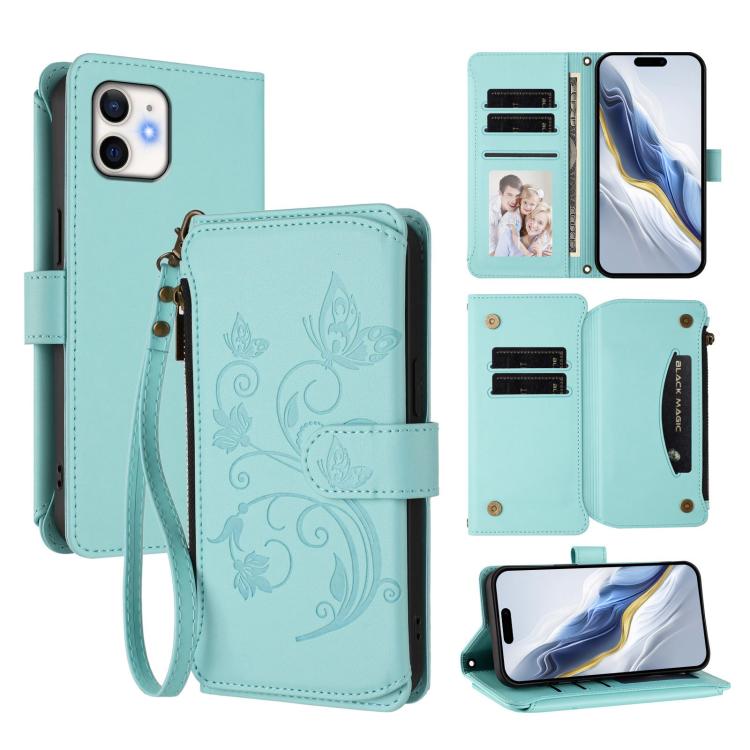 Butterfly Love Flower Multi-card Zipper Wallet Leather Phone Case, For iPhone 12 / 12 Pro, For iPhone 12 Pro Max, For iPhone 12 mini - InStock