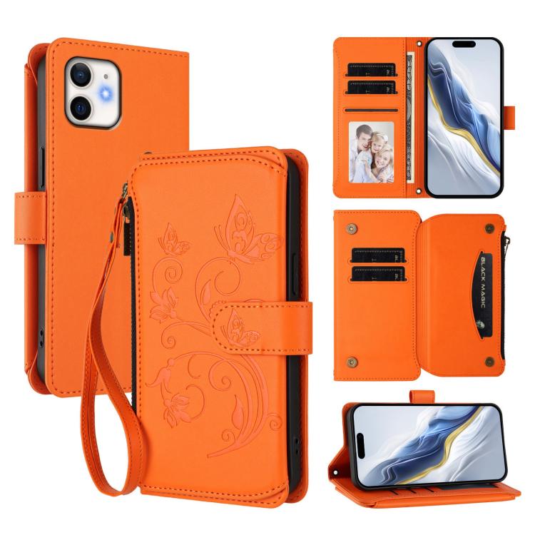 Butterfly Love Flower Multi-card Zipper Wallet Leather Phone Case, For iPhone 12 / 12 Pro, For iPhone 12 Pro Max, For iPhone 12 mini - InStock