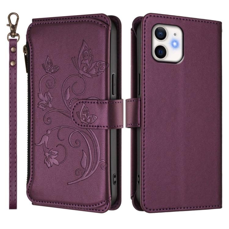 Butterfly Love Flower Multi-card Zipper Wallet Leather Phone Case, For iPhone 12 / 12 Pro, For iPhone 12 Pro Max, For iPhone 12 mini - InStock