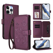 Butterfly Love Flower Multi-card Zipper Wallet Leather Phone Case, For iPhone 15 Pro Max, For iPhone 15 Pro, For iPhone 15 Plus - InStock
