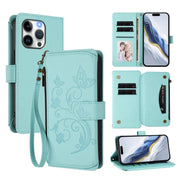 Butterfly Love Flower Multi-card Zipper Wallet Leather Phone Case, For iPhone 15 Pro Max, For iPhone 15 Pro, For iPhone 15 Plus - InStock
