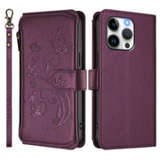 Butterfly Love Flower Multi-card Zipper Wallet Leather Phone Case, For iPhone 15 Pro Max, For iPhone 15 Pro, For iPhone 15 Plus - InStock
