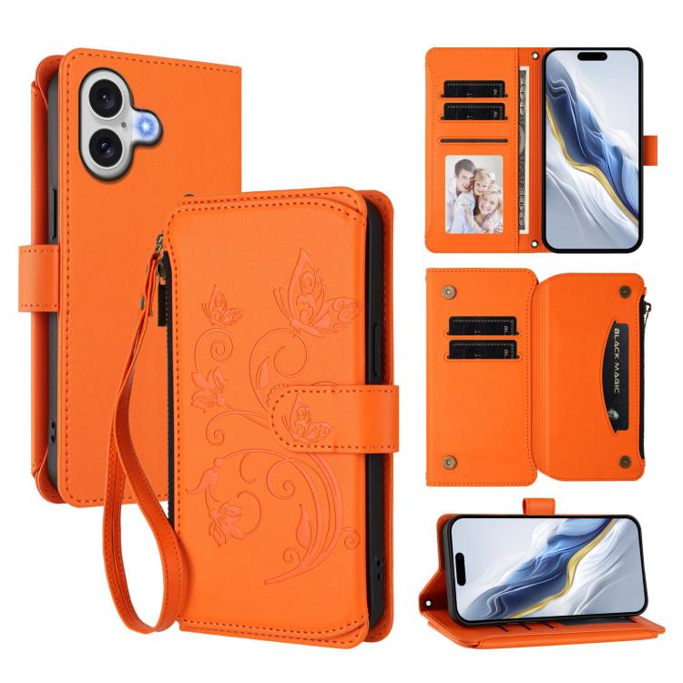 Butterfly Love Flower Multi-card Zipper Wallet Leather Phone Case, For iPhone 17, For iPhone Air, For iPhone 16 Pro Max - InStock