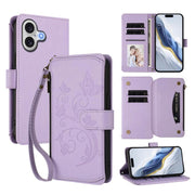 Butterfly Love Flower Multi-card Zipper Wallet Leather Phone Case, For iPhone 17, For iPhone Air, For iPhone 16 Pro Max - InStock