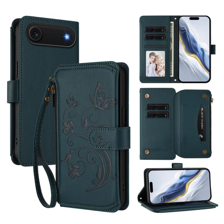 Butterfly Love Flower Multi-card Zipper Wallet Leather Phone Case, For iPhone 17, For iPhone Air, For iPhone 16 Pro Max - InStock