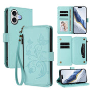 Butterfly Love Flower Multi-card Zipper Wallet Leather Phone Case, For iPhone 17, For iPhone Air, For iPhone 16 Pro Max - InStock