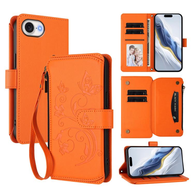 Butterfly Love Flower Multi-card Zipper Wallet Leather Phone Case, For iPhone 17e / 16e, For iPhone 17 Pro Max, For iPhone 17 Pro - InStock