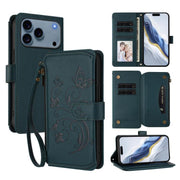 Butterfly Love Flower Multi-card Zipper Wallet Leather Phone Case, For iPhone 17e / 16e, For iPhone 17 Pro Max, For iPhone 17 Pro - InStock
