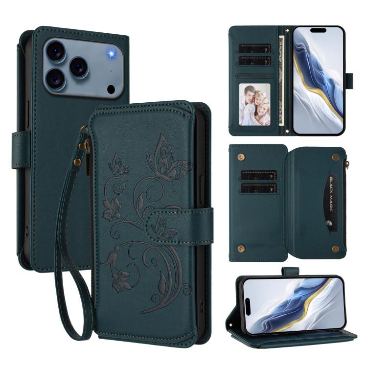 Butterfly Love Flower Multi-card Zipper Wallet Leather Phone Case, For iPhone 17e / 16e, For iPhone 17 Pro Max, For iPhone 17 Pro - InStock