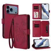 Butterfly Love Flower Multi-card Zipper Wallet Leather Phone Case, For iPhone 17e / 16e, For iPhone 17 Pro Max, For iPhone 17 Pro - InStock