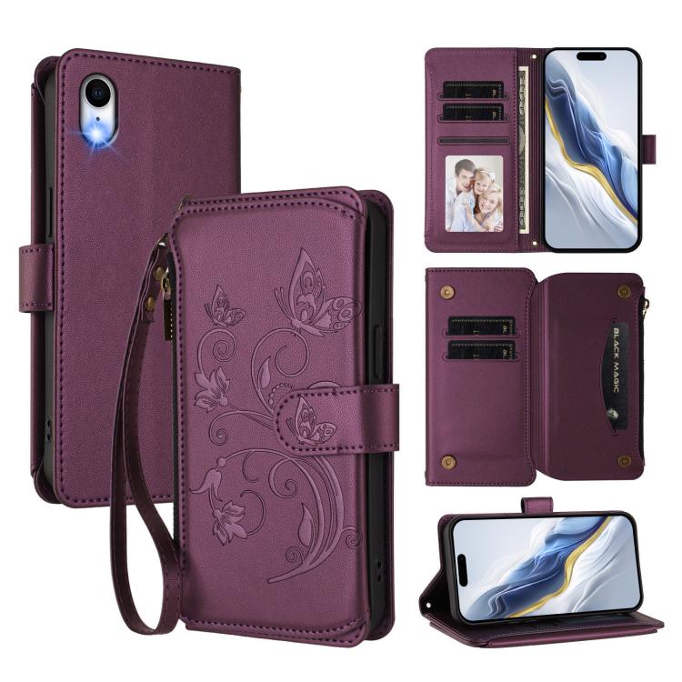 Butterfly Love Flower Multi-card Zipper Wallet Leather Phone Case, For iPhone X / XS, For iPhone XR, For iPhone XS Max - InStock