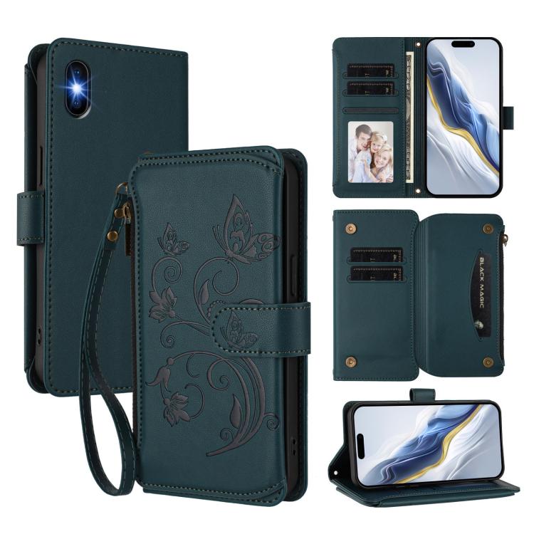 Butterfly Love Flower Multi-card Zipper Wallet Leather Phone Case, For iPhone X / XS, For iPhone XR, For iPhone XS Max - InStock