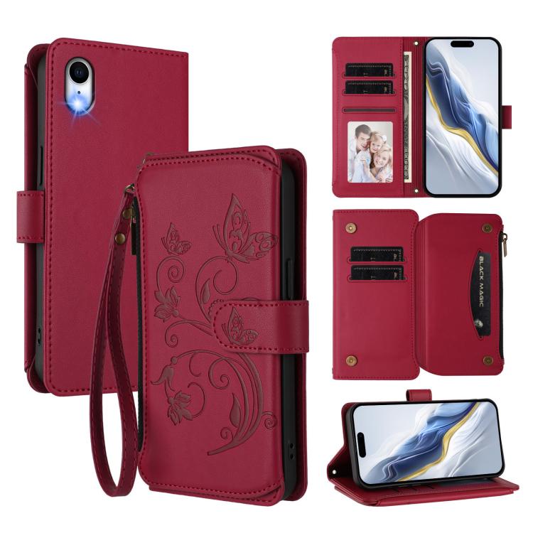 Butterfly Love Flower Multi-card Zipper Wallet Leather Phone Case, For iPhone X / XS, For iPhone XR, For iPhone XS Max - InStock