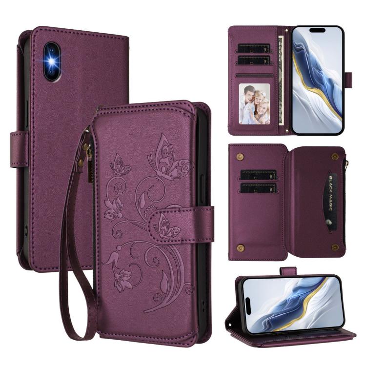 Butterfly Love Flower Multi-card Zipper Wallet Leather Phone Case, For iPhone X / XS, For iPhone XR, For iPhone XS Max - InStock
