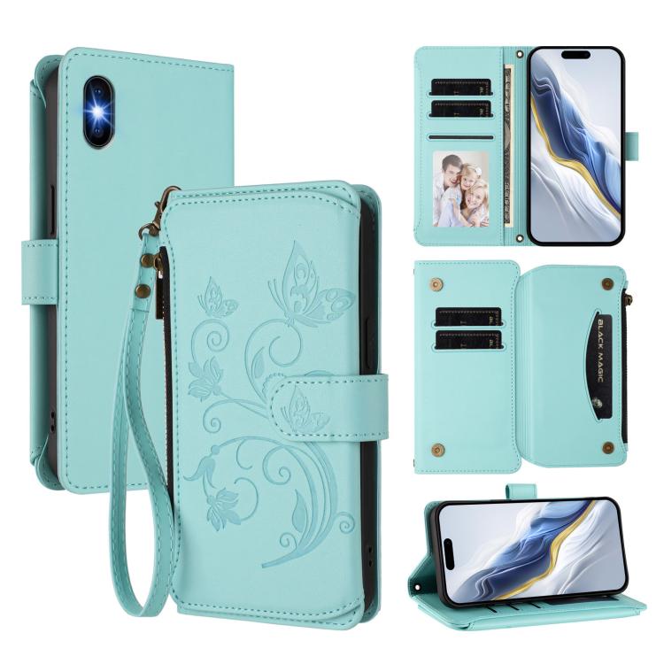 Butterfly Love Flower Multi-card Zipper Wallet Leather Phone Case, For iPhone X / XS, For iPhone XR, For iPhone XS Max - InStock