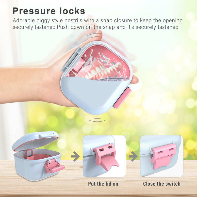 BVN Leak-Proof Denture Case – Pink & White Denture Cup for Soaking