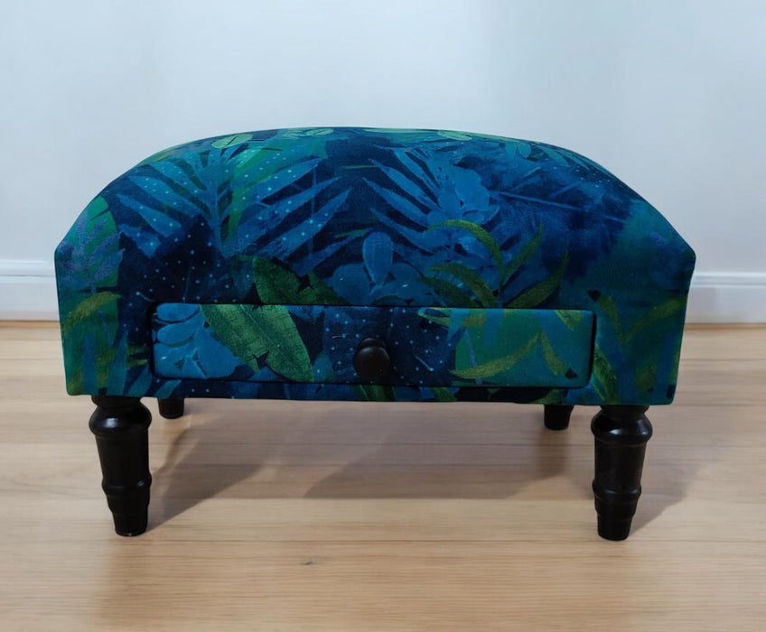 FLORAL FABRIC FOOTSTOOL WITH DRAWER