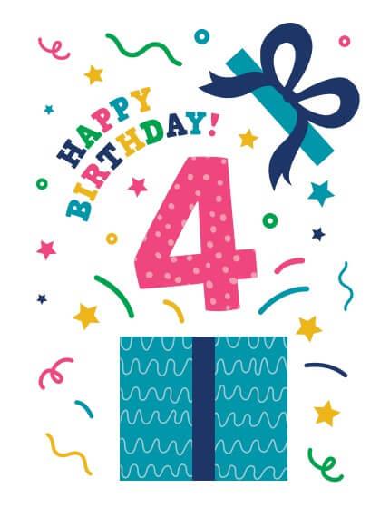 Happy Birthday Card - Age 4 (105 x 148 mm)