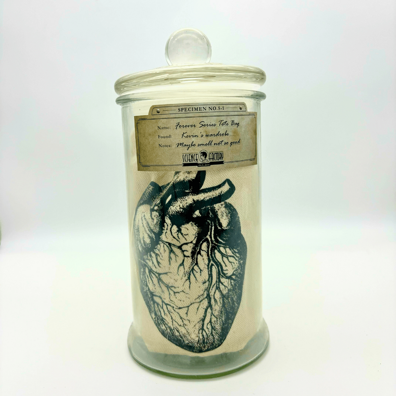 Mr Sci Glass Specimen Jar & Science Tote Bag Beating Forever (Heart)