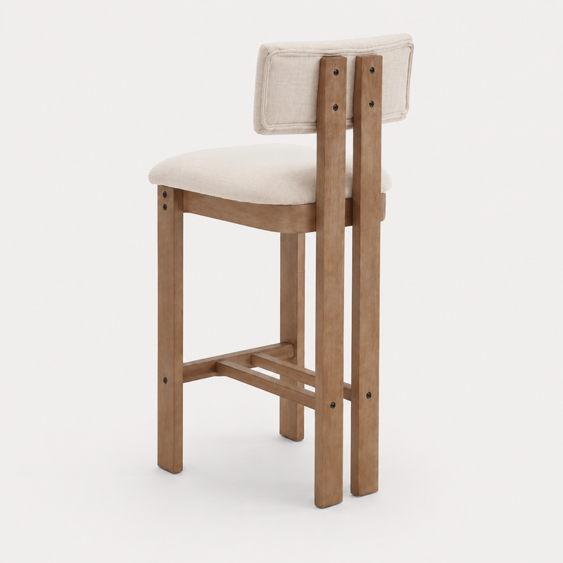 Daniel Set of 2 Walnut Bar Stools in Beige Fabric