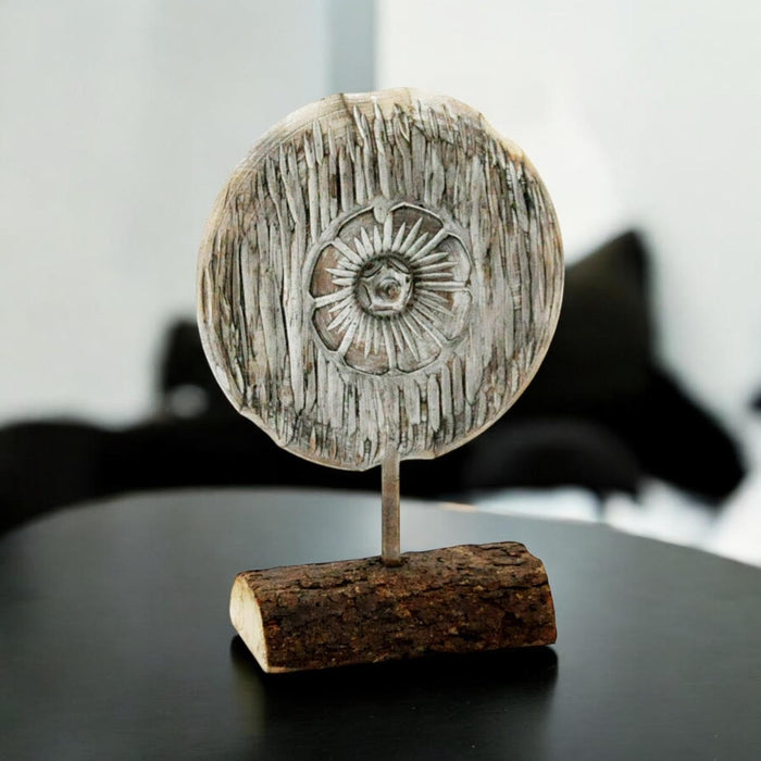 MED WOODEN FLOWER ON STAND 23cm D