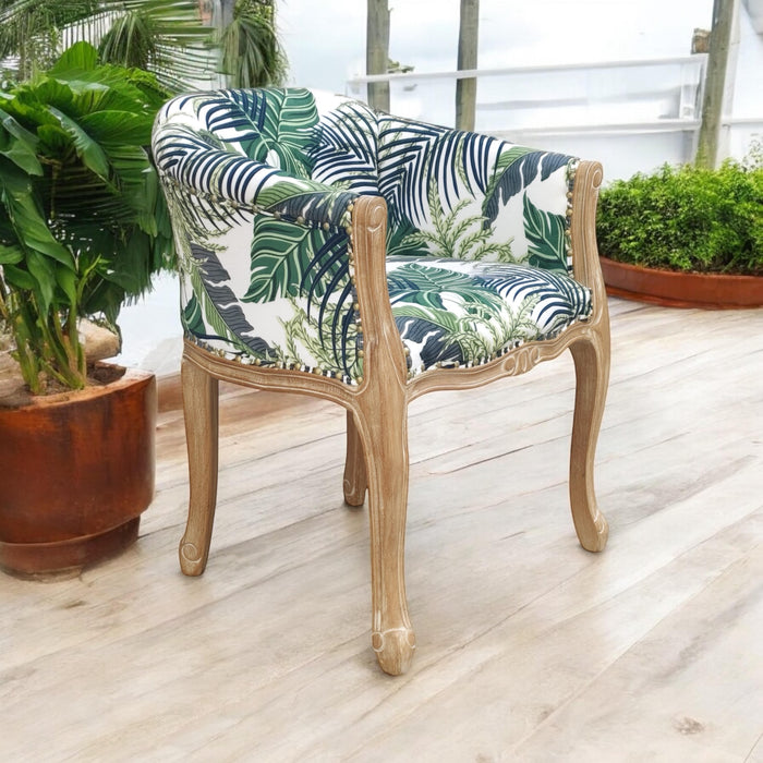 NATURAL FR PALM LEAF FABRIC LOUIS CHAIR