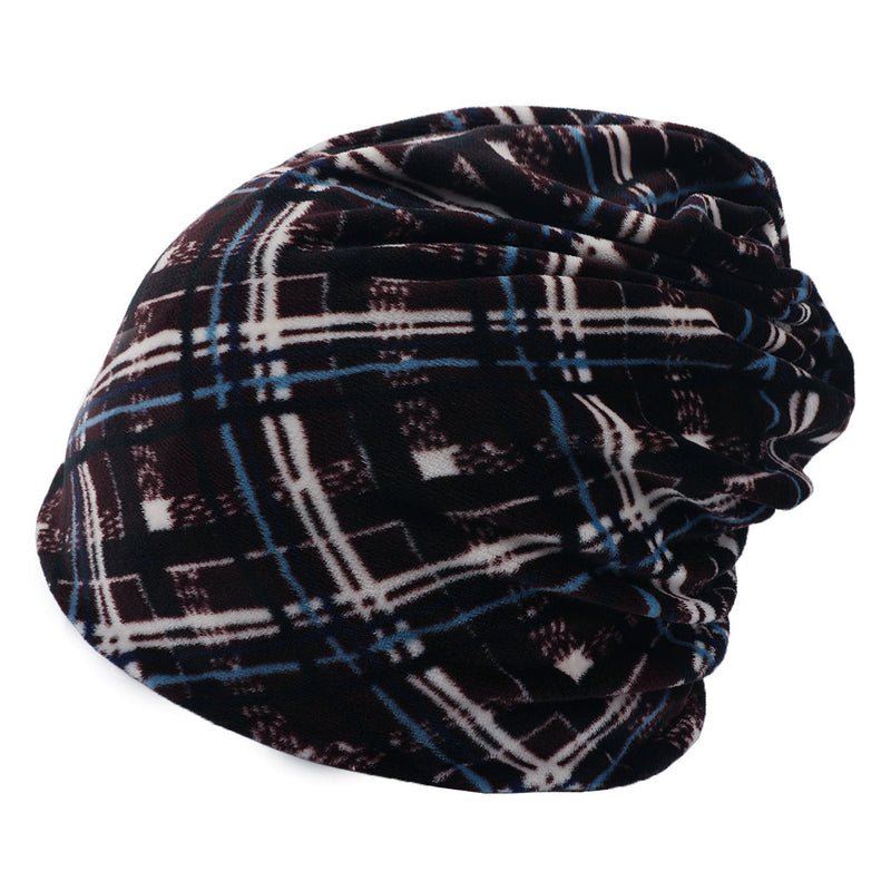 Double-layer Short-pile Bonnet With Multi-colored Plaid Pattern