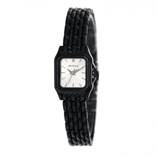 Henley Ladies Rectangular Petite Case sunray dial Black Bracelet Watch H07240.3