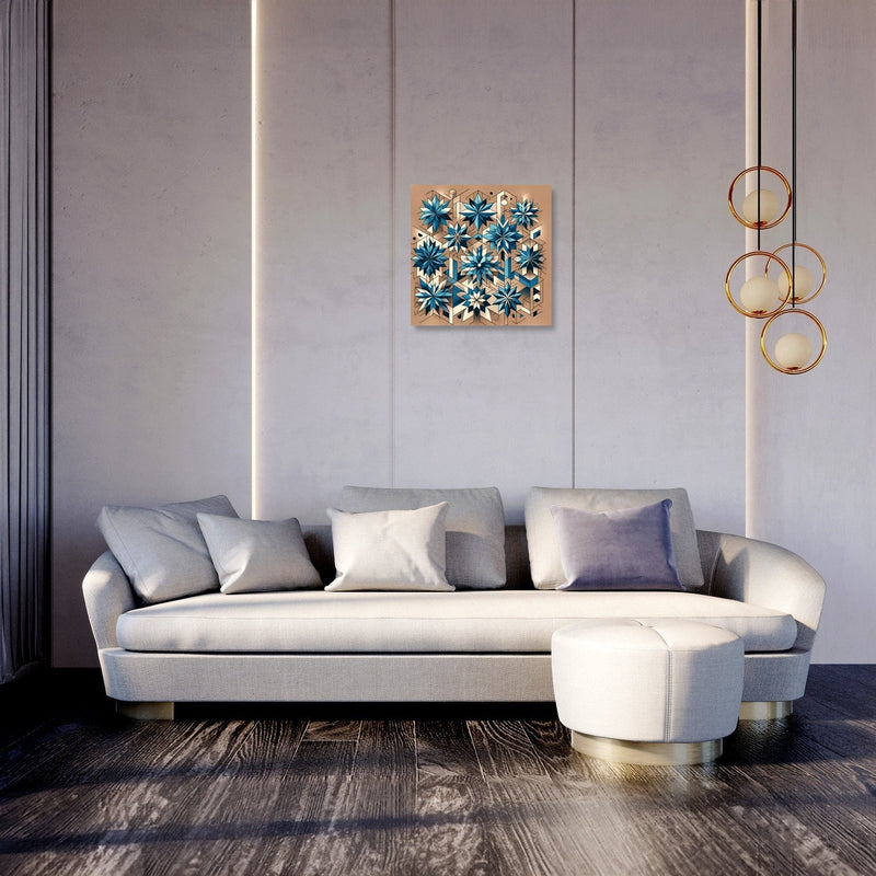 Geometric Blue Blossoms Canvas