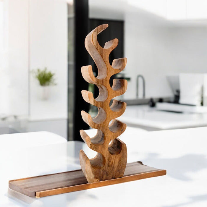 11 BOTTLE HAND CARVED WINE RACK