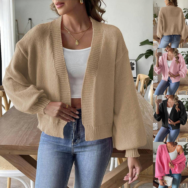 Women's Lantern Sleeve Simple Casual Short Sweater