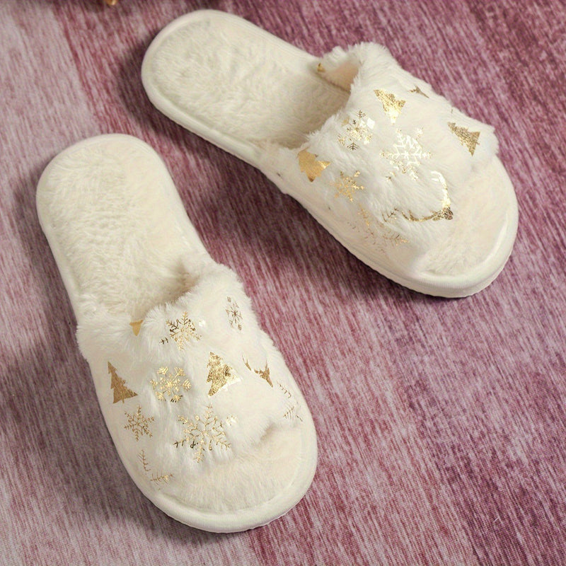 Christmas Plush Closed Toe Open Toe Cotton Slippers