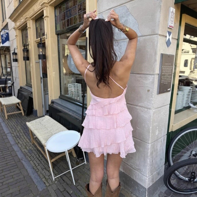 Sexy Backless Halter Asymmetric Wave Bodycon Dress For Women