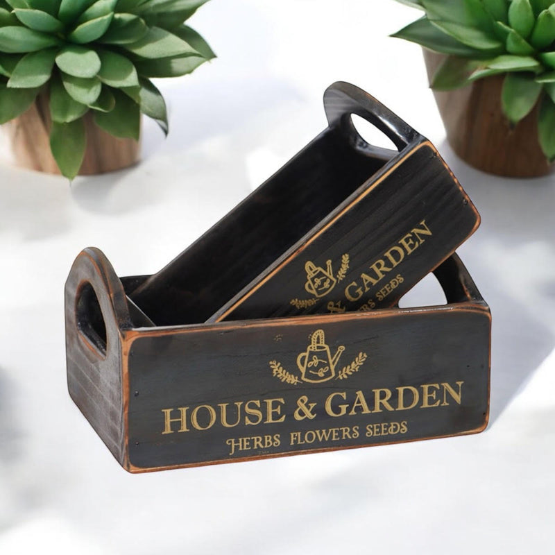 SET 2 BLACK WOODEN CRATES