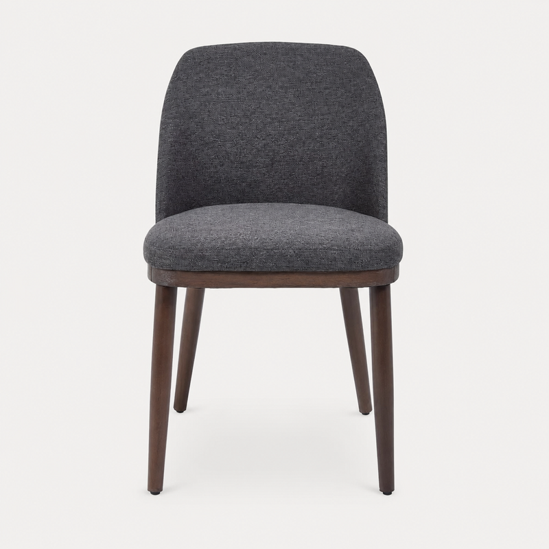 Dany Set of 2 Walnut Dining Chairs in Black Fabric
