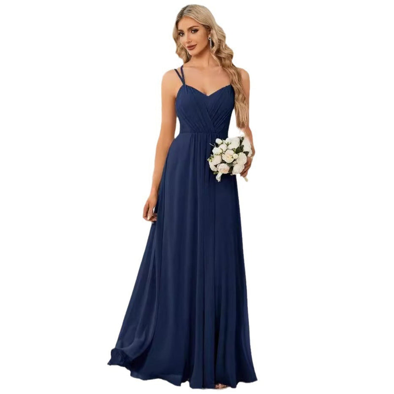 Sling Banquet Temperament Long Pleating Dress