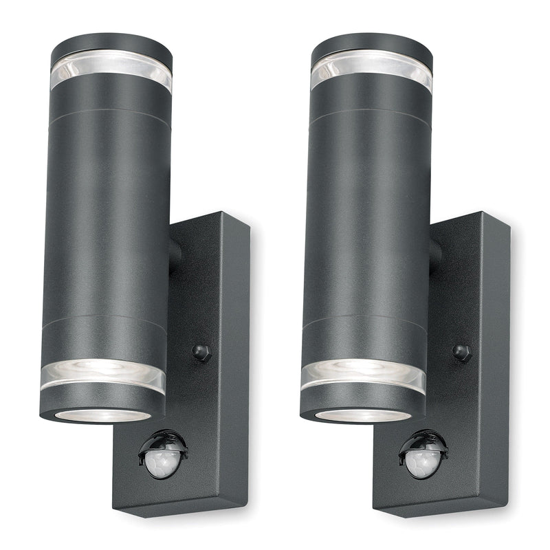 4lite Marinus GU10 Bi-Directional Outdoor Wall Light with PIR - Anthracite