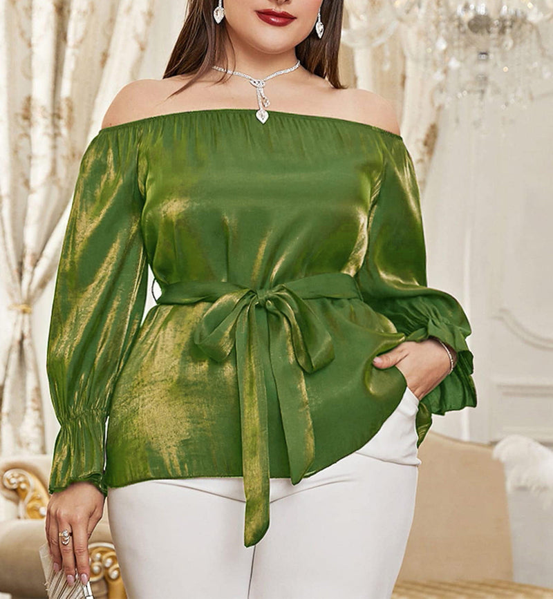 One-shoulder Middle Eastern Lace Blouse Long Sleeve