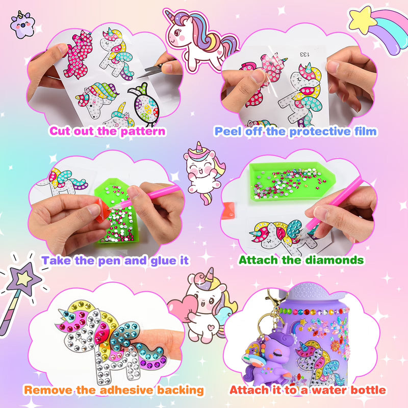 Decorate Your Own Unicorn Water Bottle – Craft Kit for Girls Ages 5–12 with Gem Stickers, Unicorn Pendant & 600ml Bottle – Birthday Gift Idea