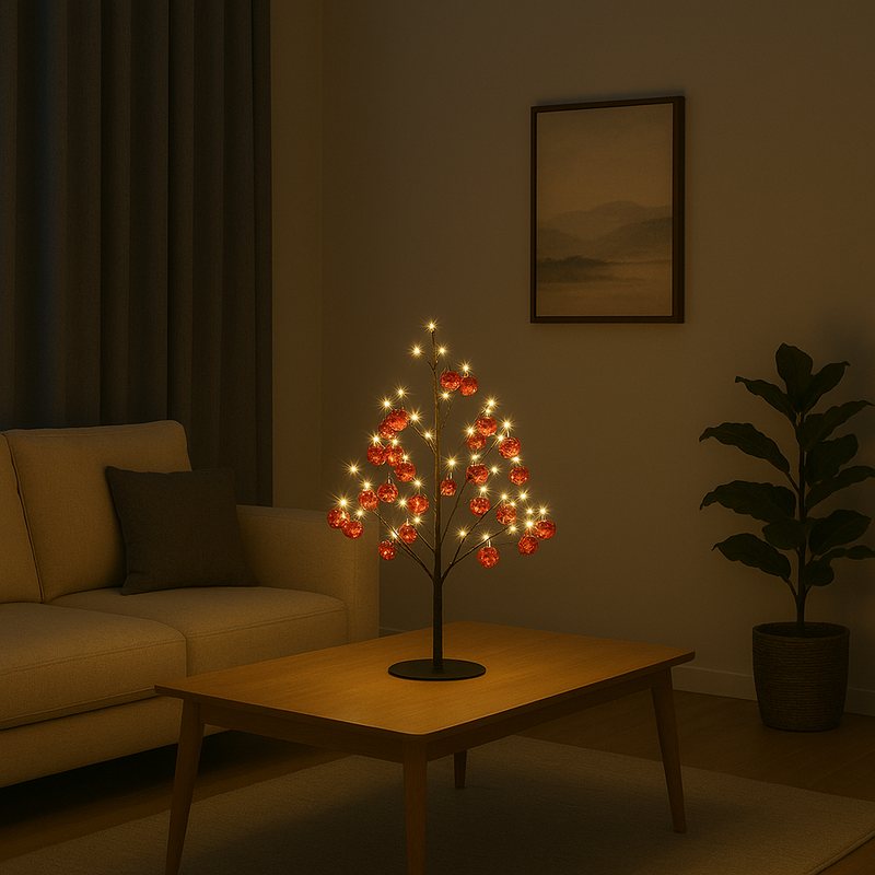 Pre-Lit Illuminated Red Bauble Christmas Tree