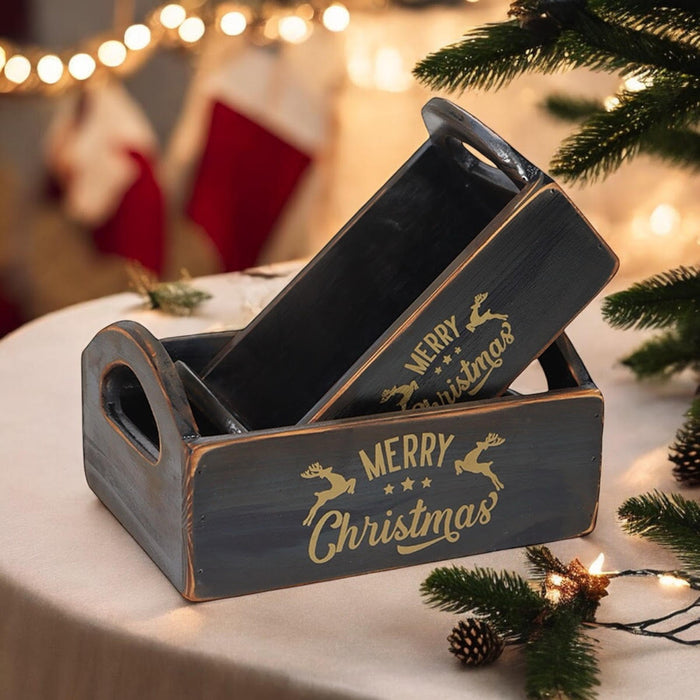 SET 2 BLACK WOODEN CRATES