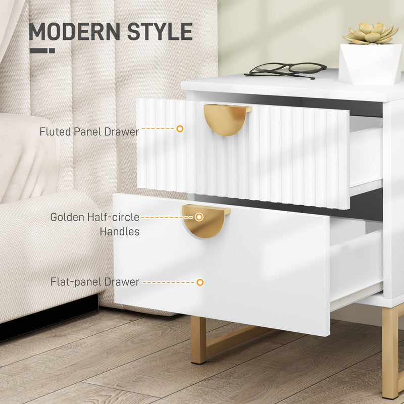 HOMCOM Bedside Table with 2 Drawers for Bedroom, Living Room, White