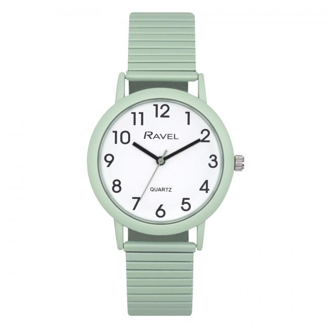Ravel Unisex Large Size Coloured Expander Bracelet Watch Pastel Green